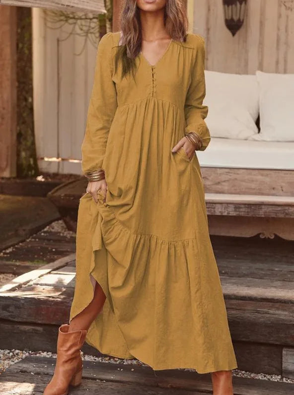 Sherry Comfortable V Neck Cotton Maxi Dress