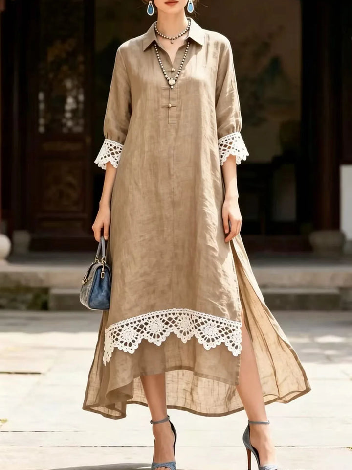 Marigold Lace Trim Midi Dress