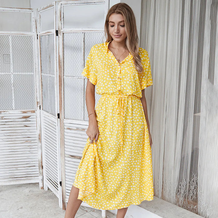 Adeline Printed Midi Shirt Dress