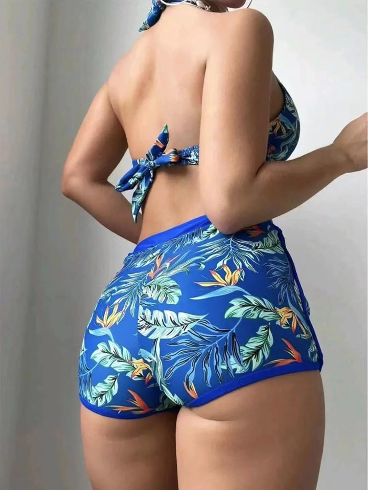 Mandy Floral Halter Bikini High Waist Set