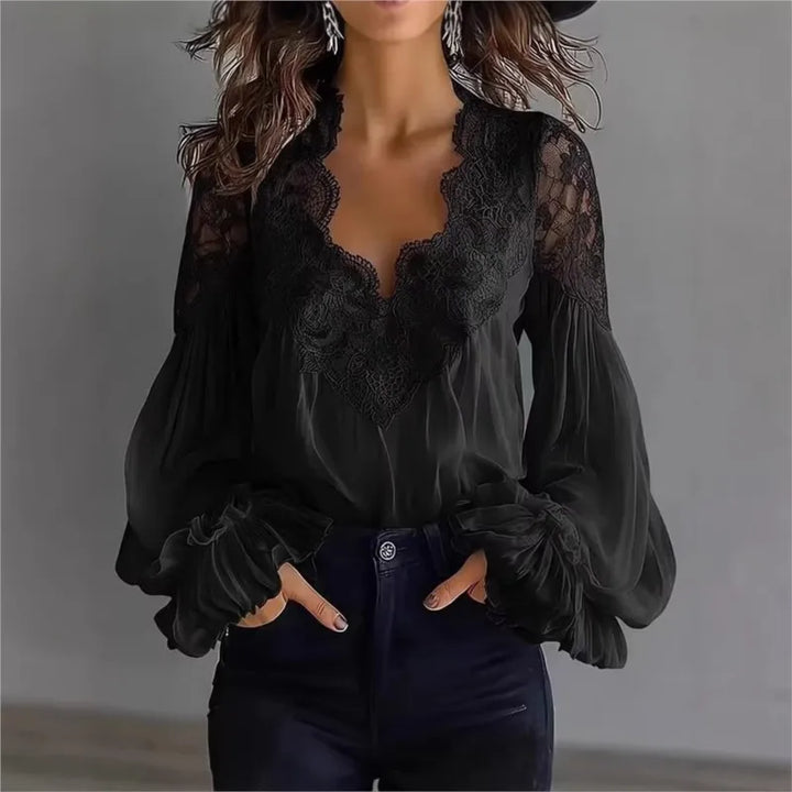 Vivienne Lace Trim Chiffon Blouse
