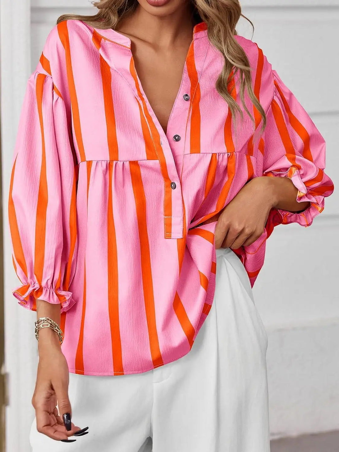 Katelynn Striped Bubble Blouse