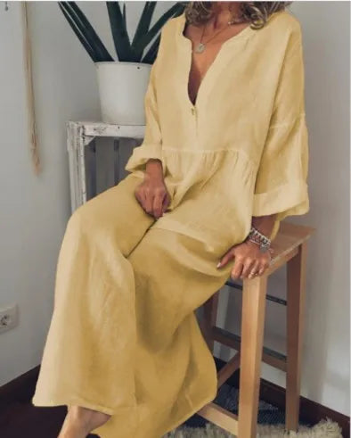 Elara Relaxed Cotton Linen Long Dress