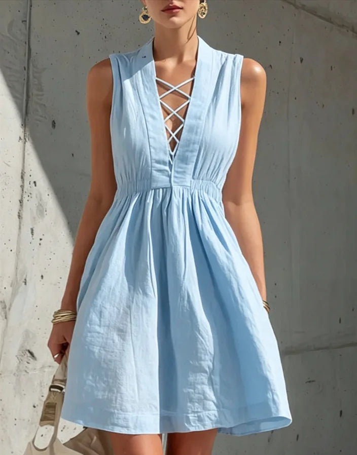 Sage Linen A-Line Mini Dress
