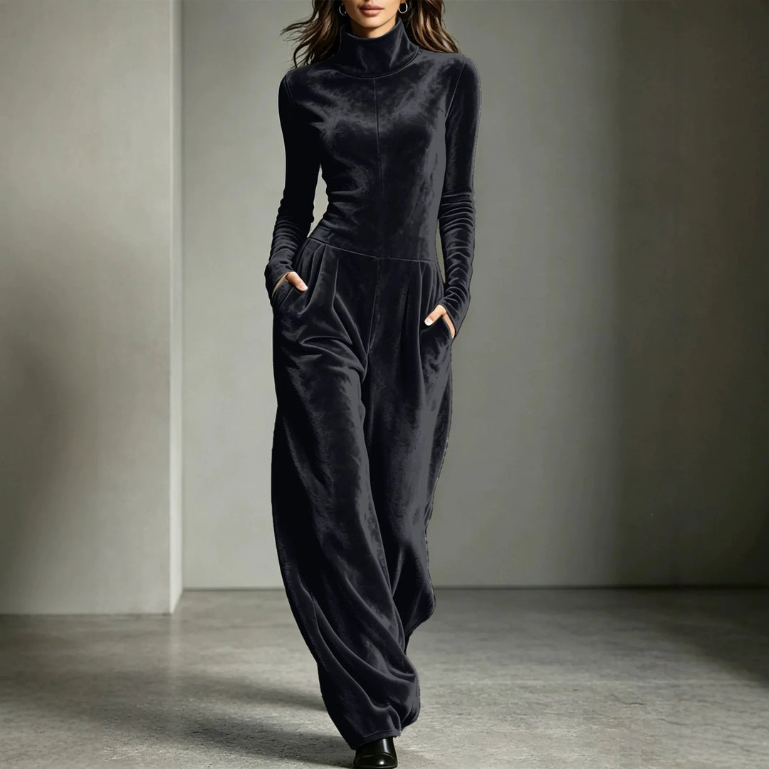 Elara Velvet High Neck Jumpsuit