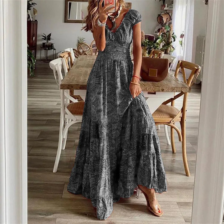 Lyra Bohemian Printed Petal Sleeve Maxi Dress