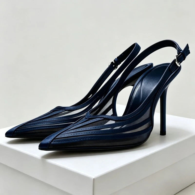 Mary Mesh Pointed Toe Slingback Heels