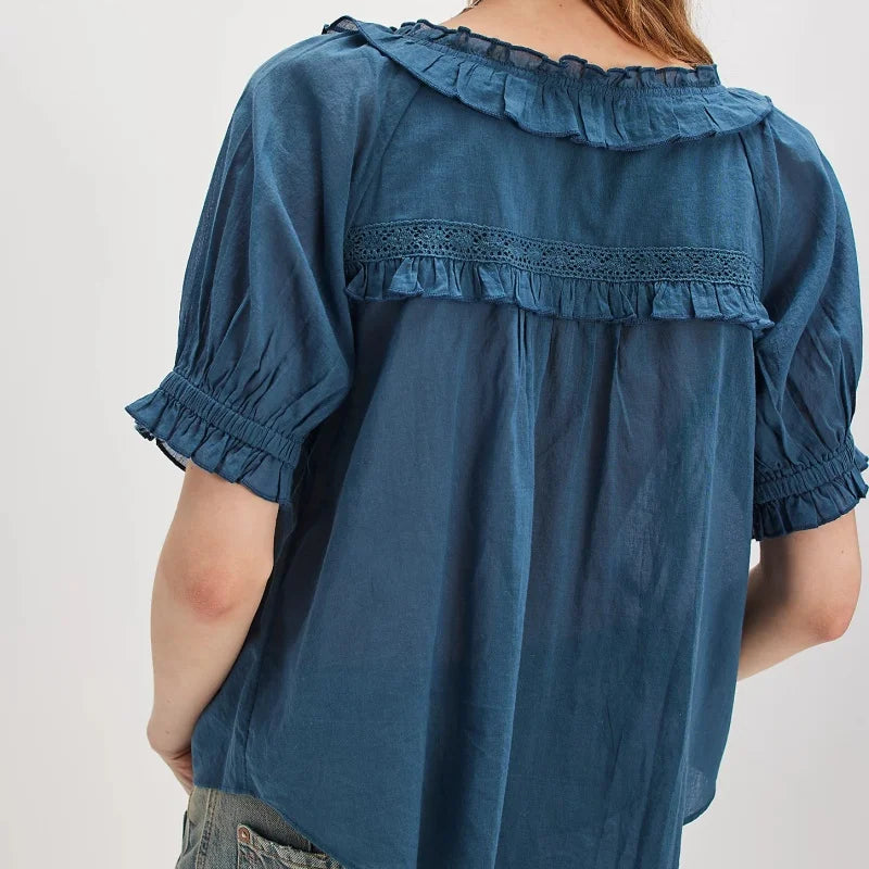 Winnie Ruffle Trim Scoop Neck Blouse