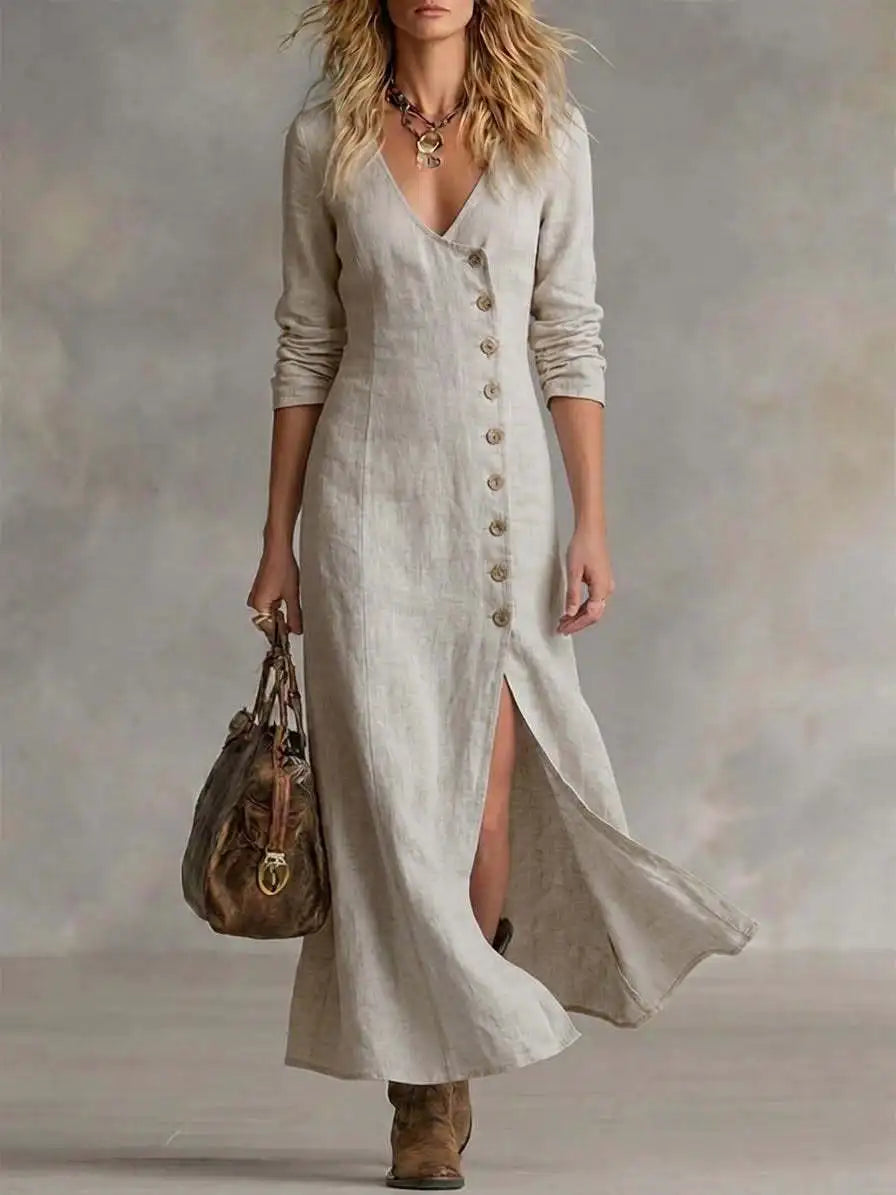 Yasmin Button Front Side Slit Maxi Dress