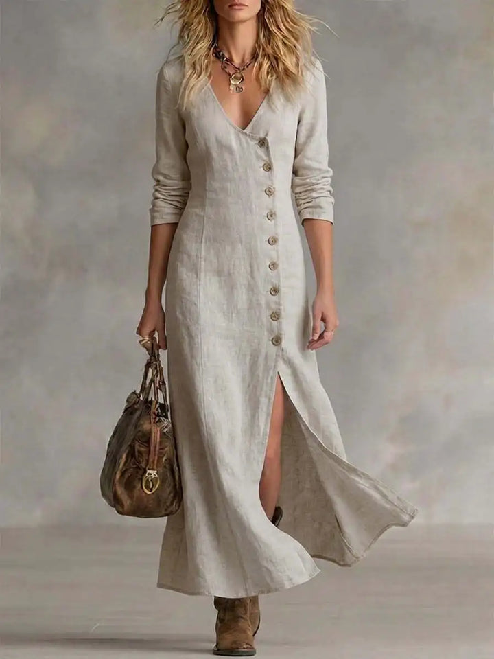 Yasmin Button Front Side Slit Maxi Dress