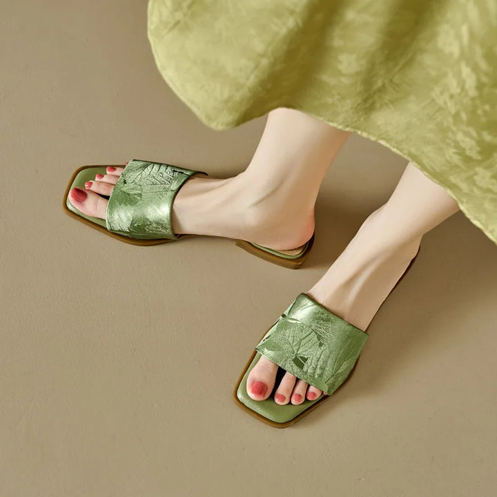 Serene Floral Embossed Square Toe Sandals