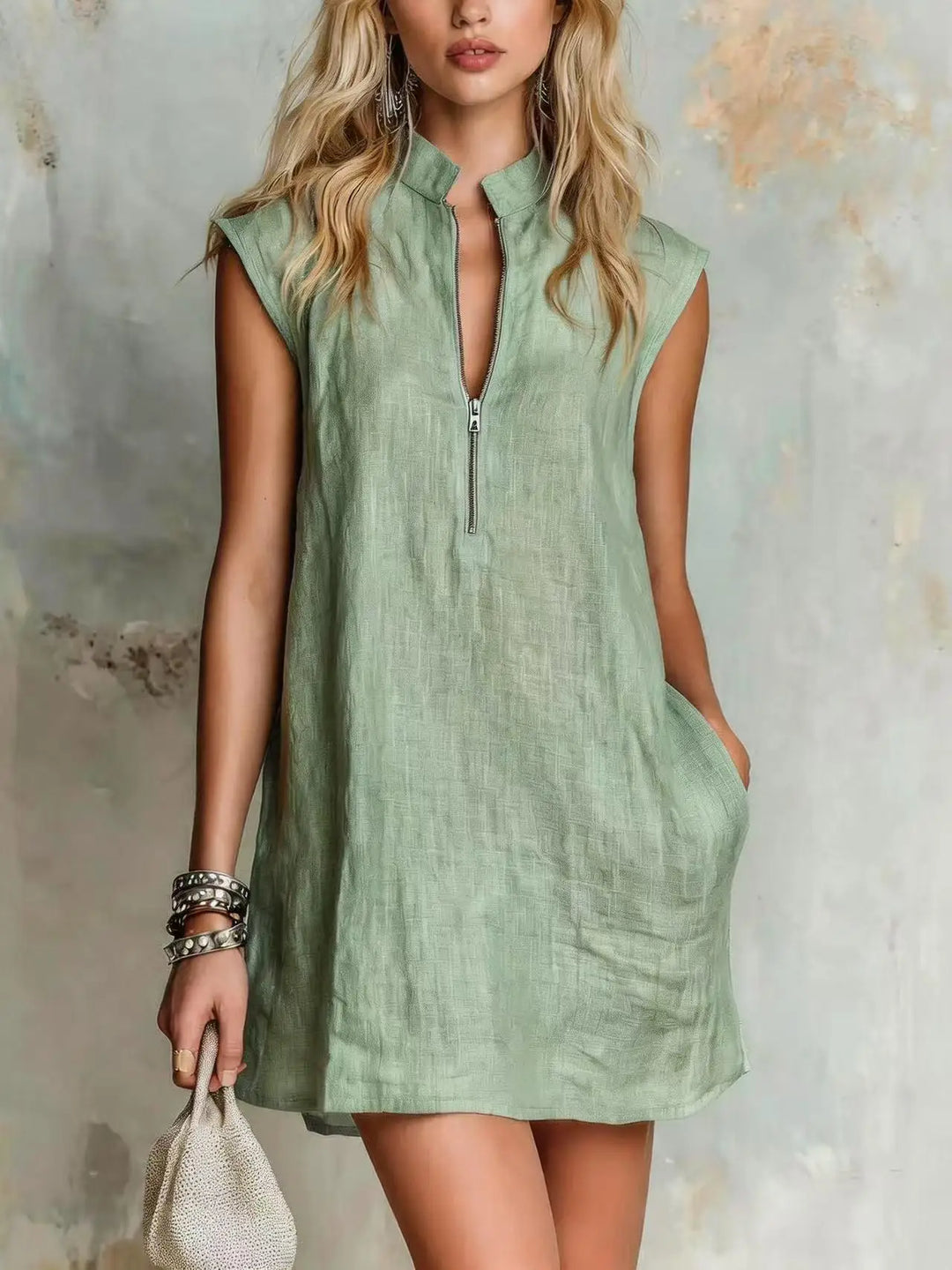 Marlowe Half Zip Linen Mini Dress