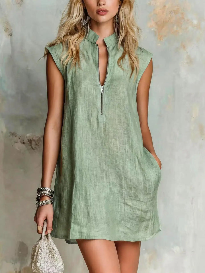 Marlowe Half Zip Linen Mini Dress