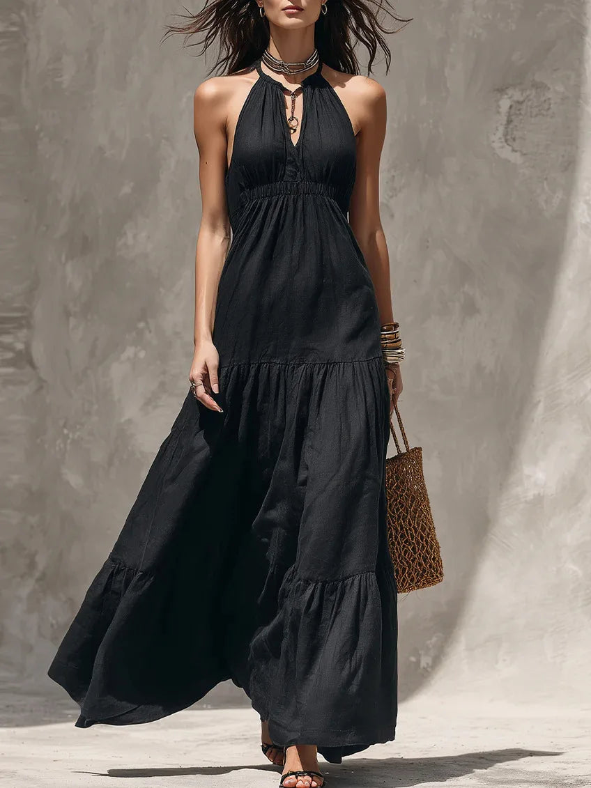 Marisol Bohemian Halter Tiered Maxi Dress