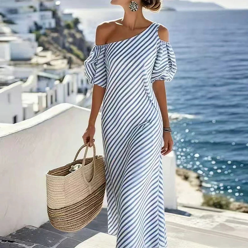 Freya Bohemian Striped One Shoulder Maxi Dress
