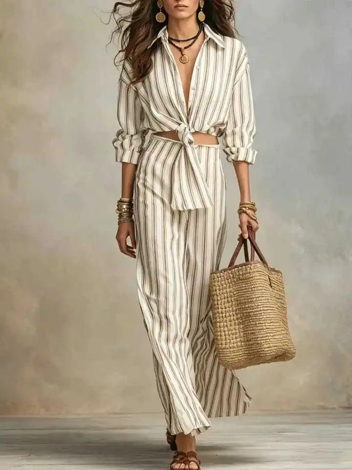 Fiona Striped Button Down Blouse Skirt Set