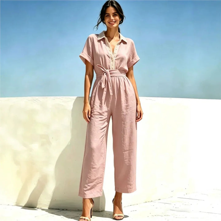 Olivia Belted Short Sleeve Jumpsuit