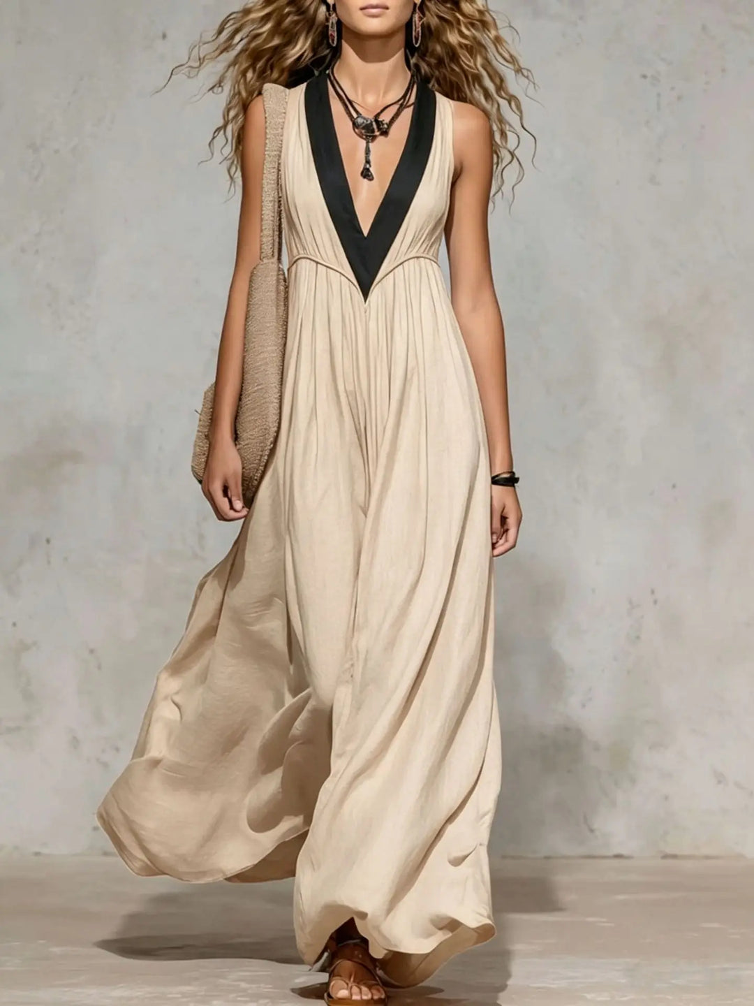 Christina V Neck Flowy Maxi Dress