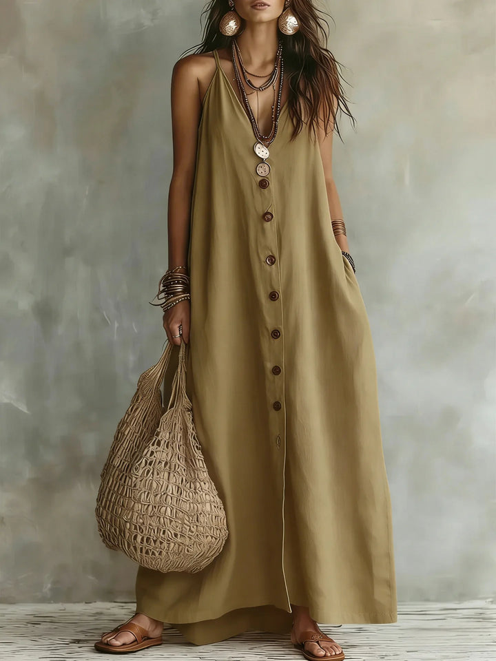 Elowen Breathable Sleeveless Linen Maxi Dress