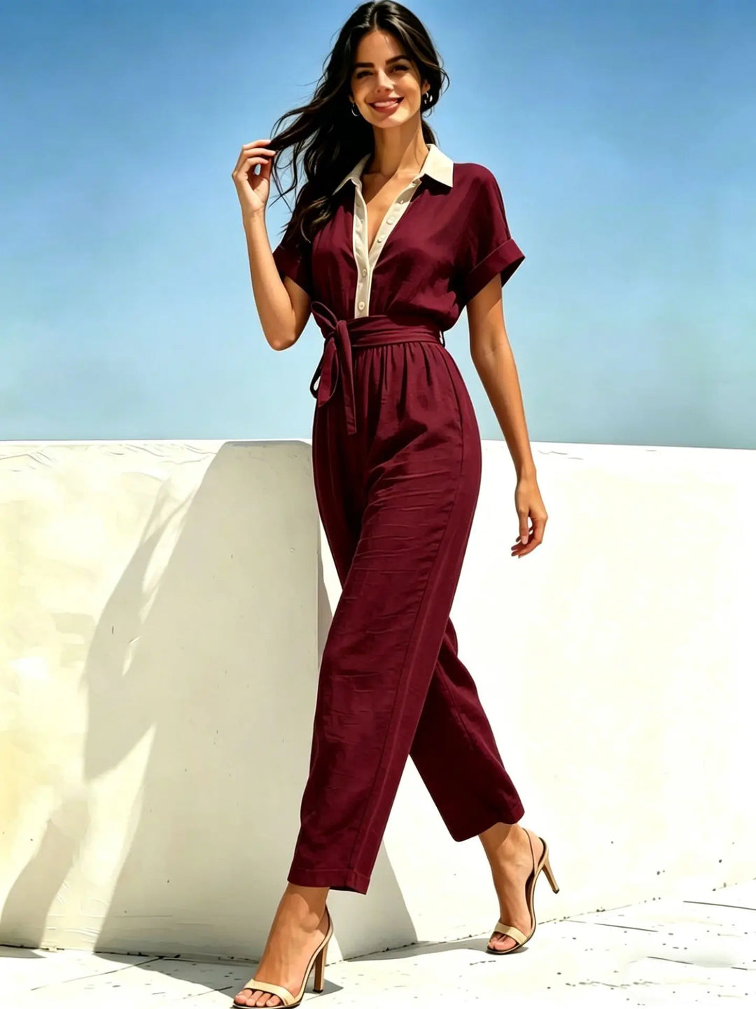 Olivia Belted Short Sleeve Jumpsuit