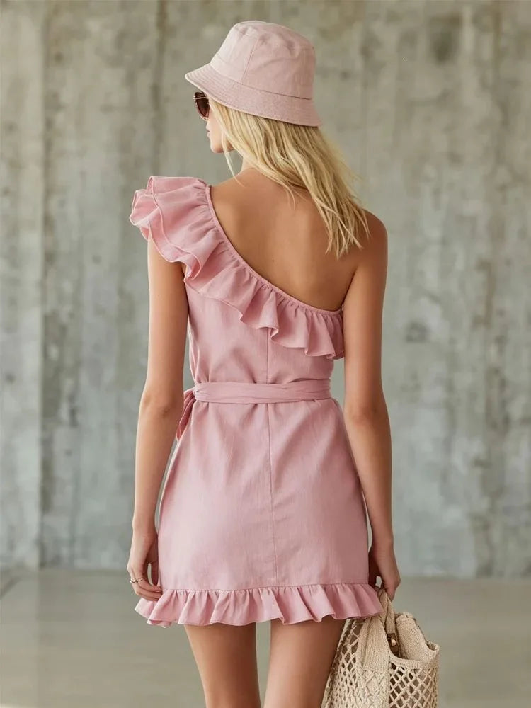 Elodie Ruffle One Shoulder Mini Dress