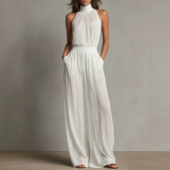 Aria Flowing Halter Wide Leg Jumpsuit