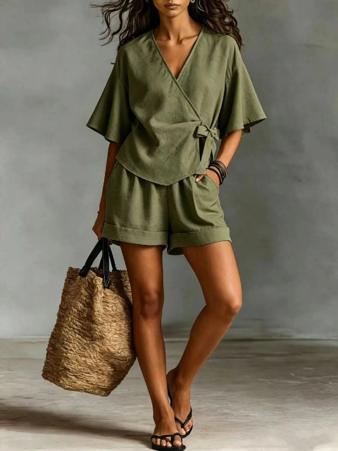 Amelie Casual V Neck Shorts Set