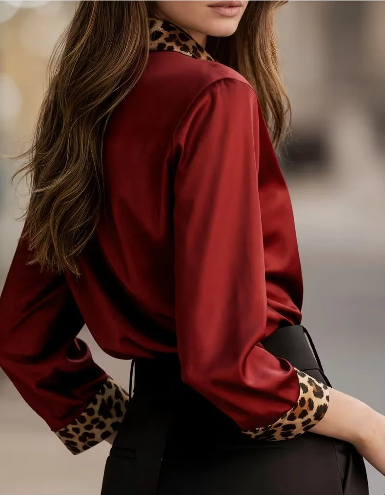 Auriel Leopard Satin Blouse