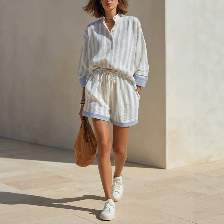 Ruby Soft Striped Short Sleeve Summer Two Piece Set