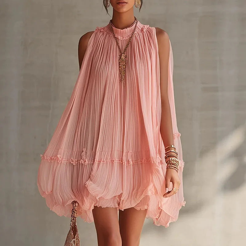 Colette Pleated Halter Mini Dress