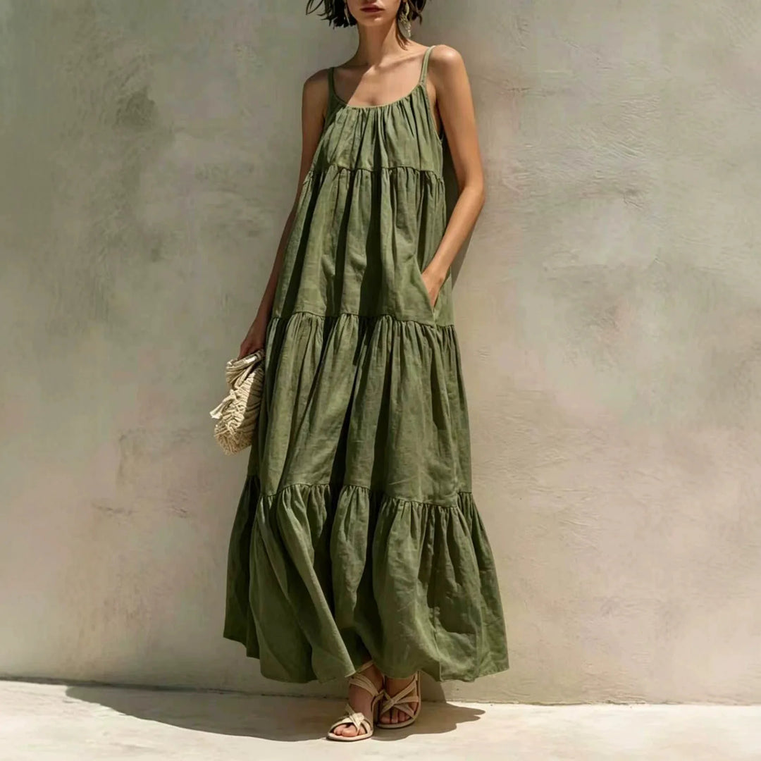 Cassia Tiered Linen Maxi Dress