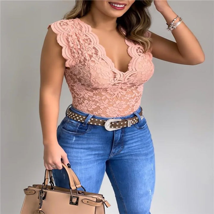 Celestine Deep V Neck Lace Top