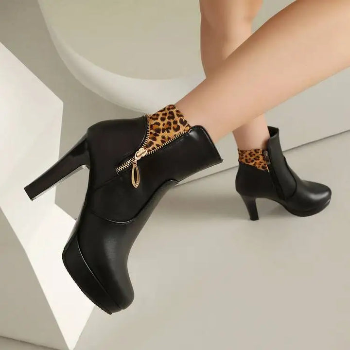 Vivienne Leopard Panel Ankle Boots