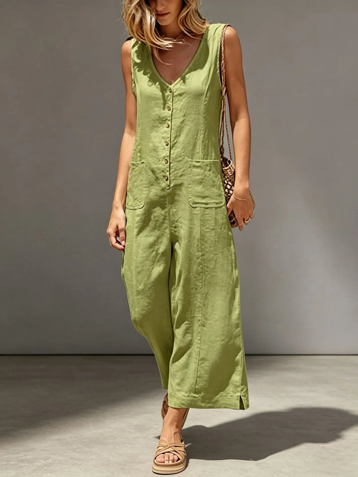 Vivian Breathable Cotton Linen Wide Leg Jumpsuit