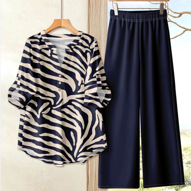 Madison Printed Loose Top Wide Leg Pants Set
