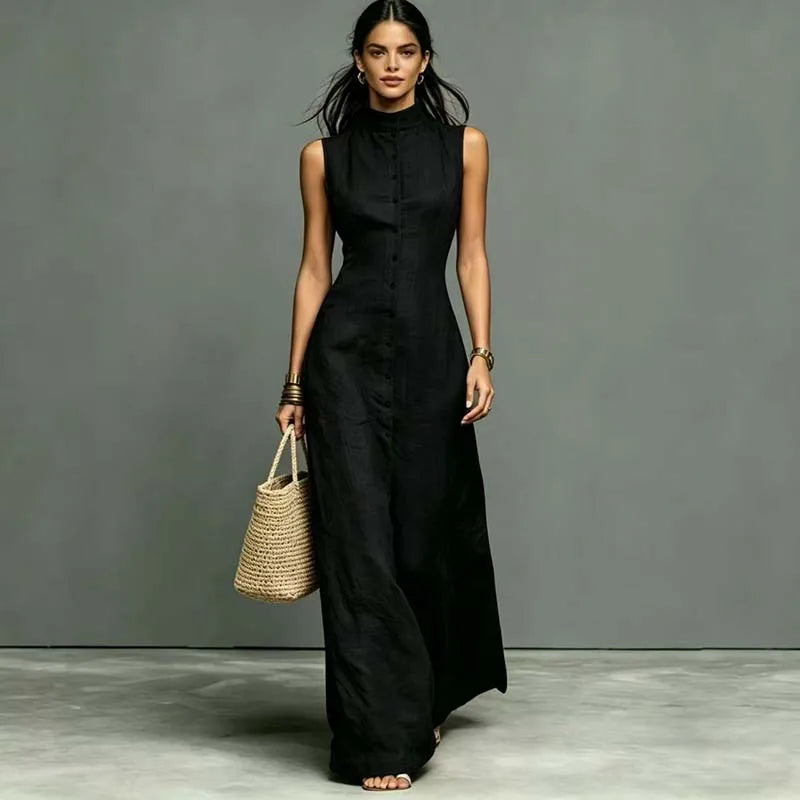 Jennie Stand Collar Sleeveless Maxi Dress