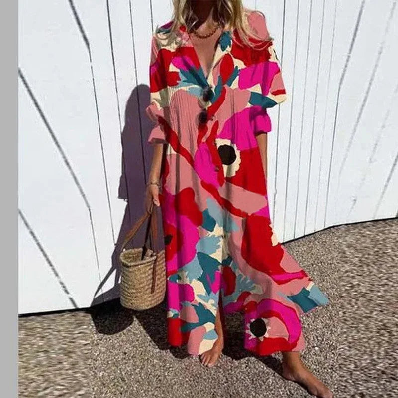 Tasha Casual Printed Long Sleeve Maxi Dress