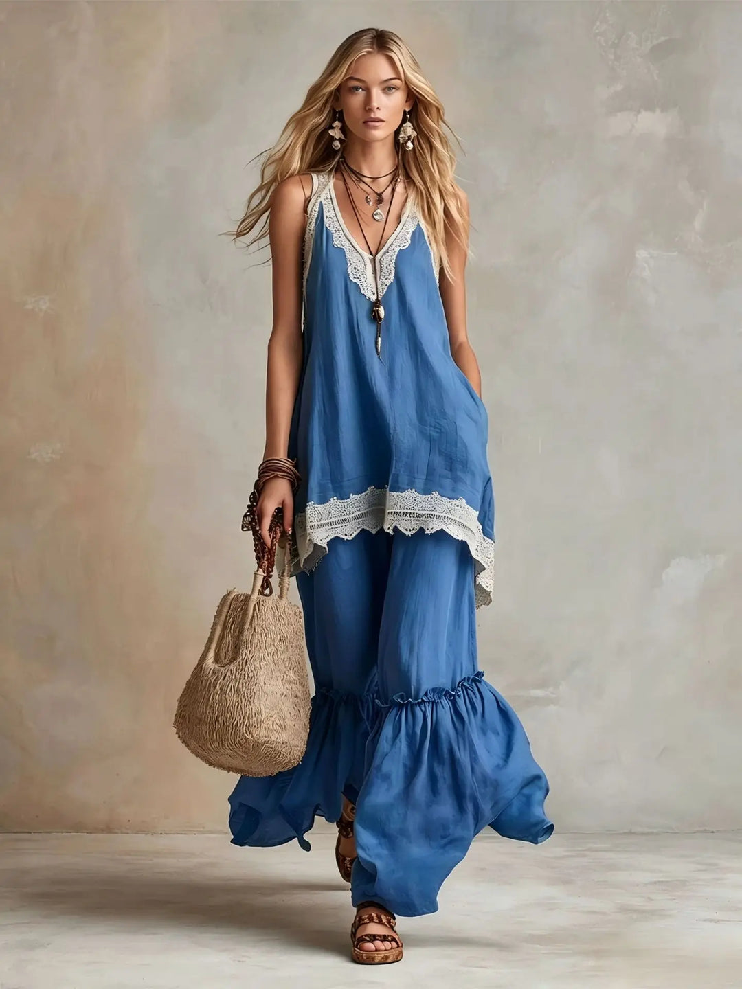 Vangie Ruffle Hem Two Piece Set