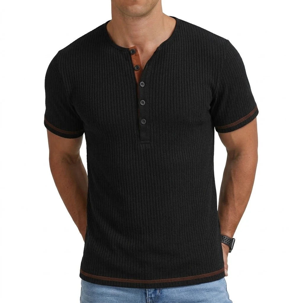 Asher Ribbed Henley T Shirt