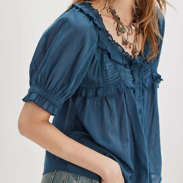 Winnie Ruffle Trim Scoop Neck Blouse