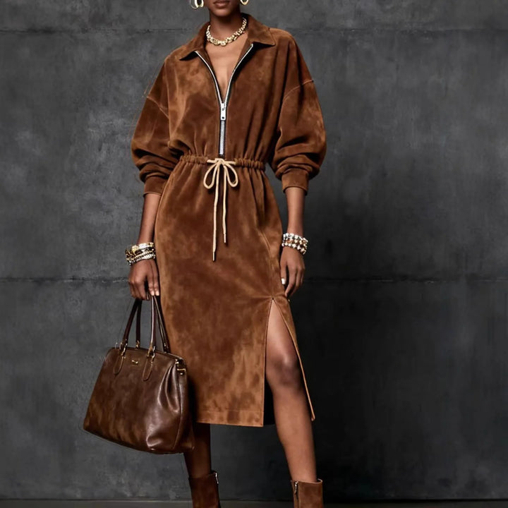 Adeline Adjustable Suede Maxi Dress