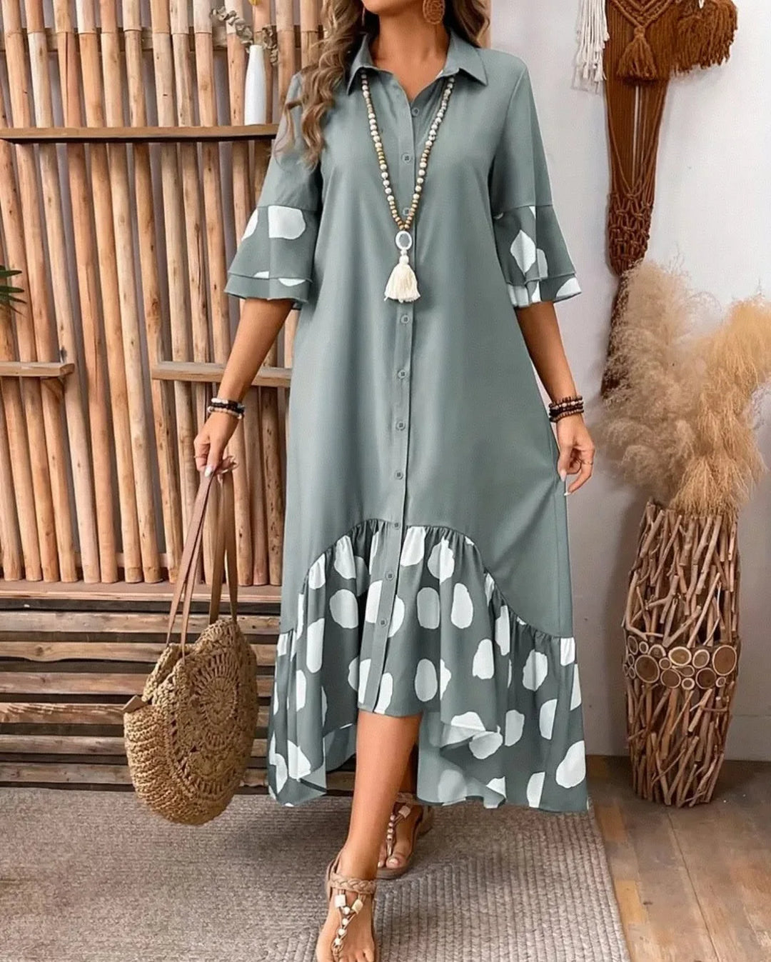 Paige Elegant Chic Polka Midi Dress