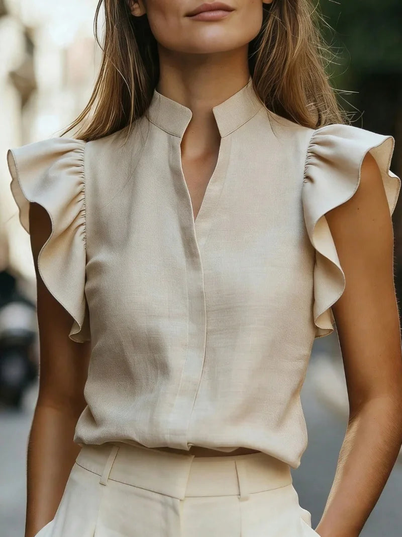 Heidi Ruffle Sleeve V Neck Blouse