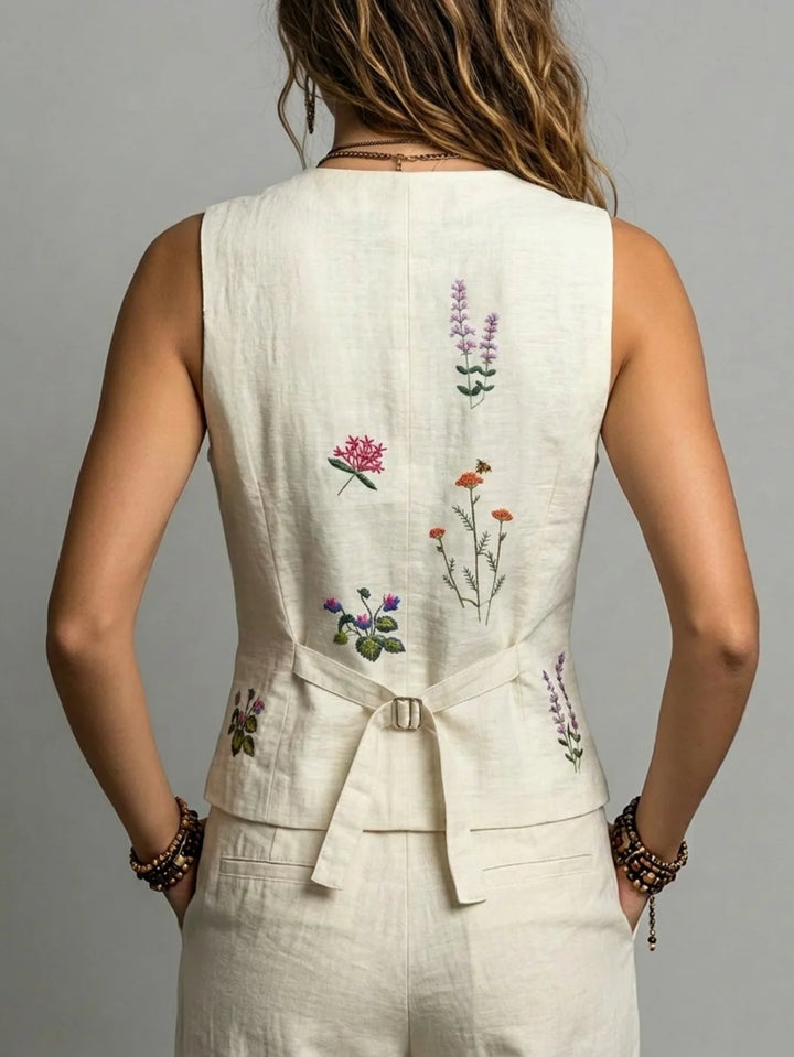 Emilia Embroidered Linen Vest