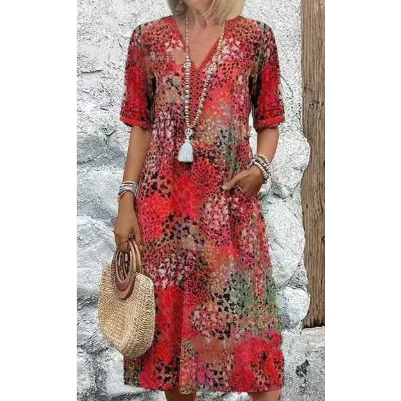 Delaney Boho Printed Midi Dress