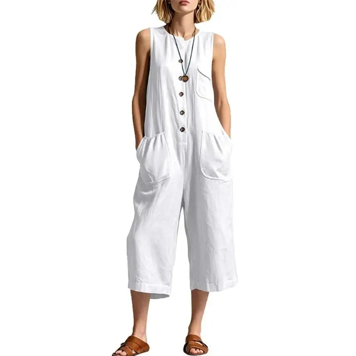 Talia Button Front Realxed Dungaree Jumpsuit
