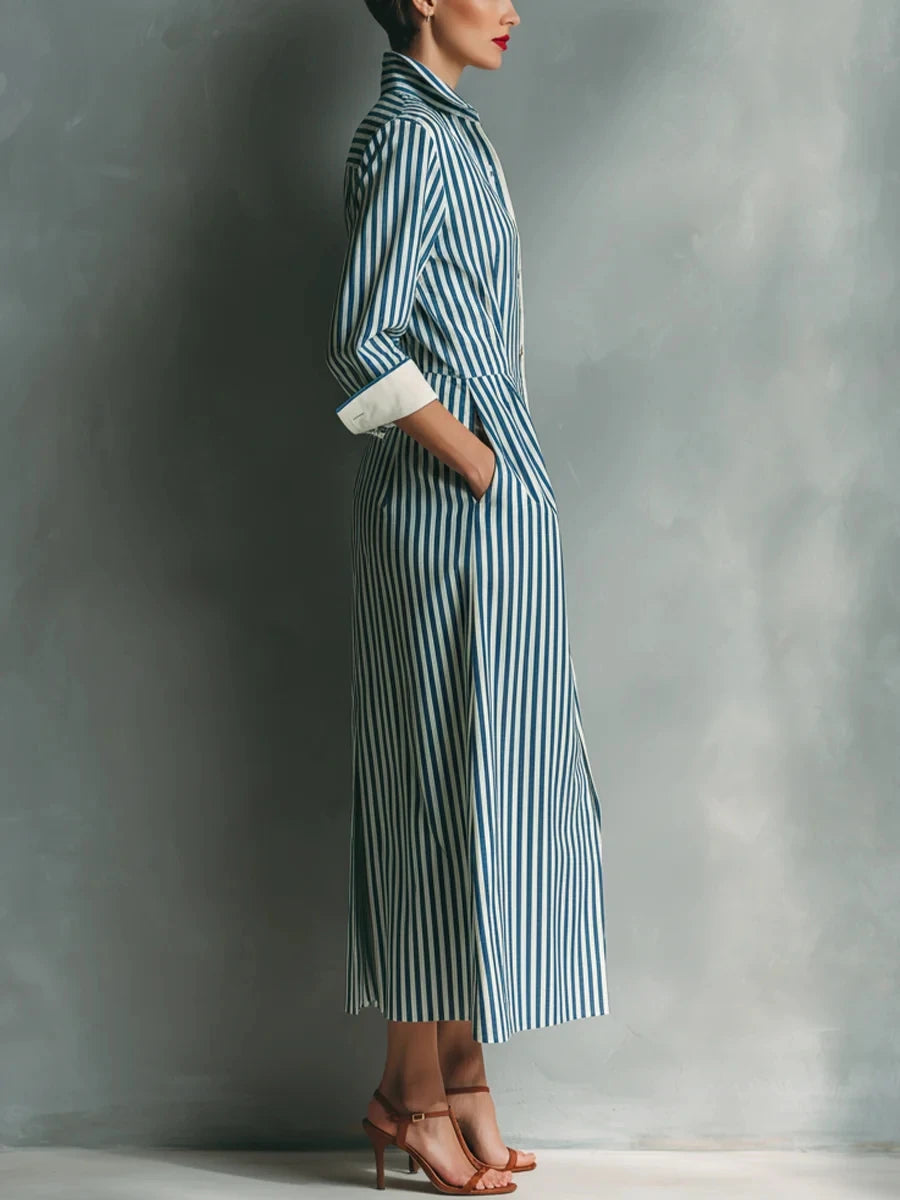 Meredith Striped Shirt Midi Dress