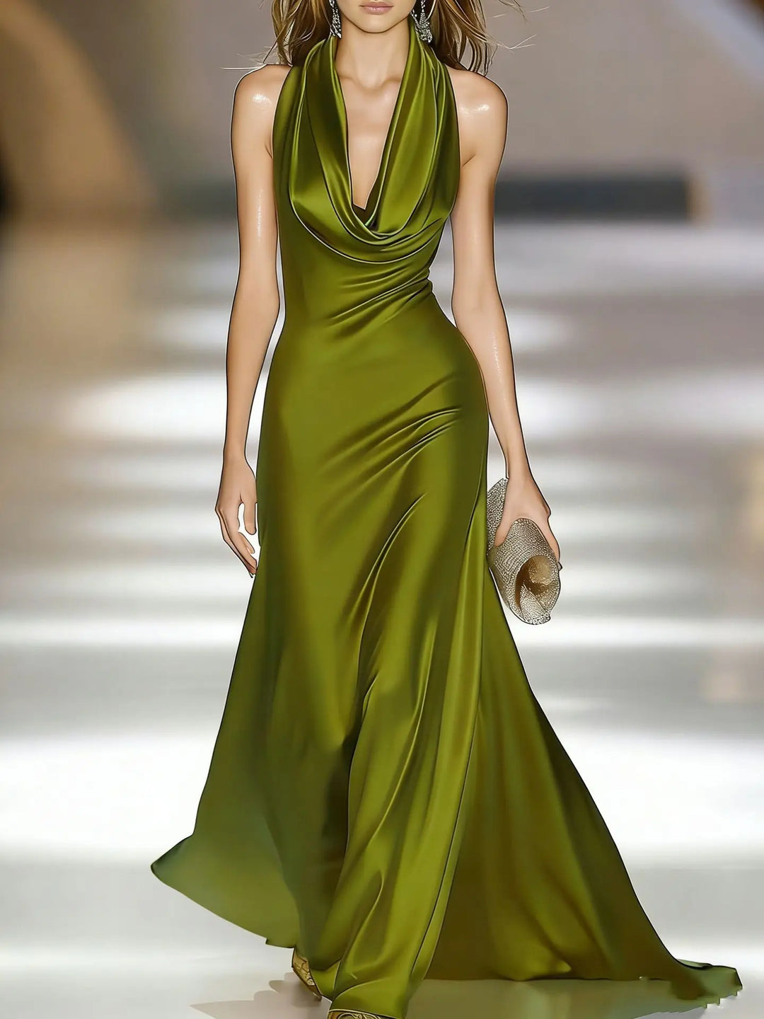 Evangeline Satin Halter Maxi Dress