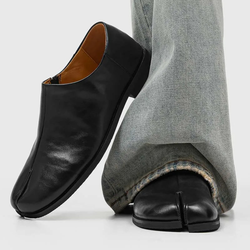 Raven Leather Tabi Loafers