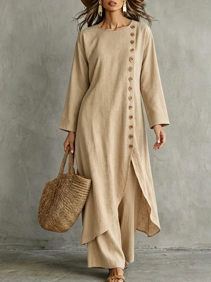 Marisela Asymmetric Button Placket Set